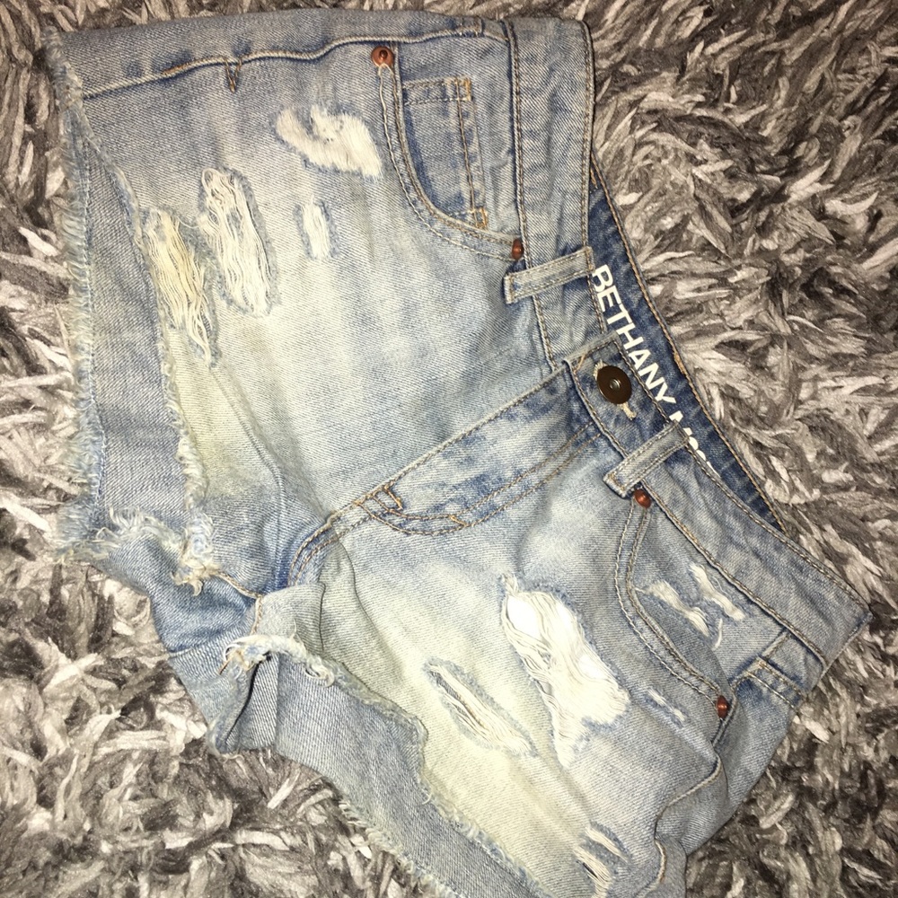 Distressed denim shorts